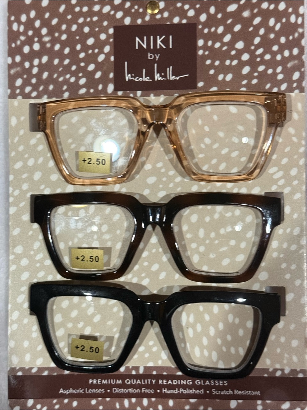 Nicole Miller Women's Reading Glasses 3 piece Set — Amber, Tortoise, Black